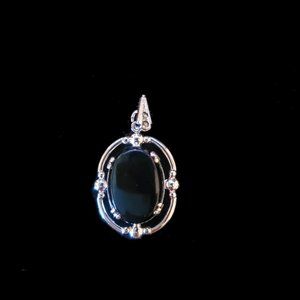 Oval Sterling Pendant Setting With Dangle Bale and Black Stone Unmarked